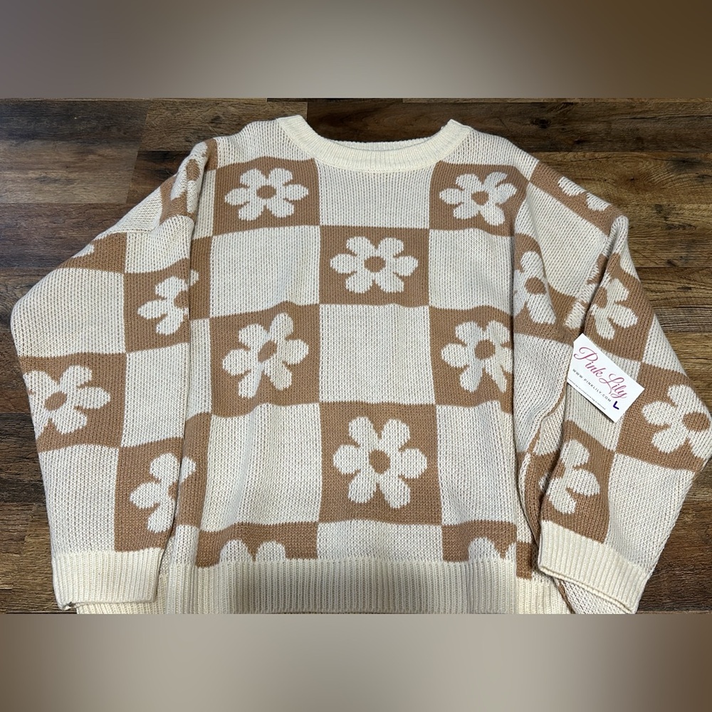 Pink Lily Checkered Floral Sweater
